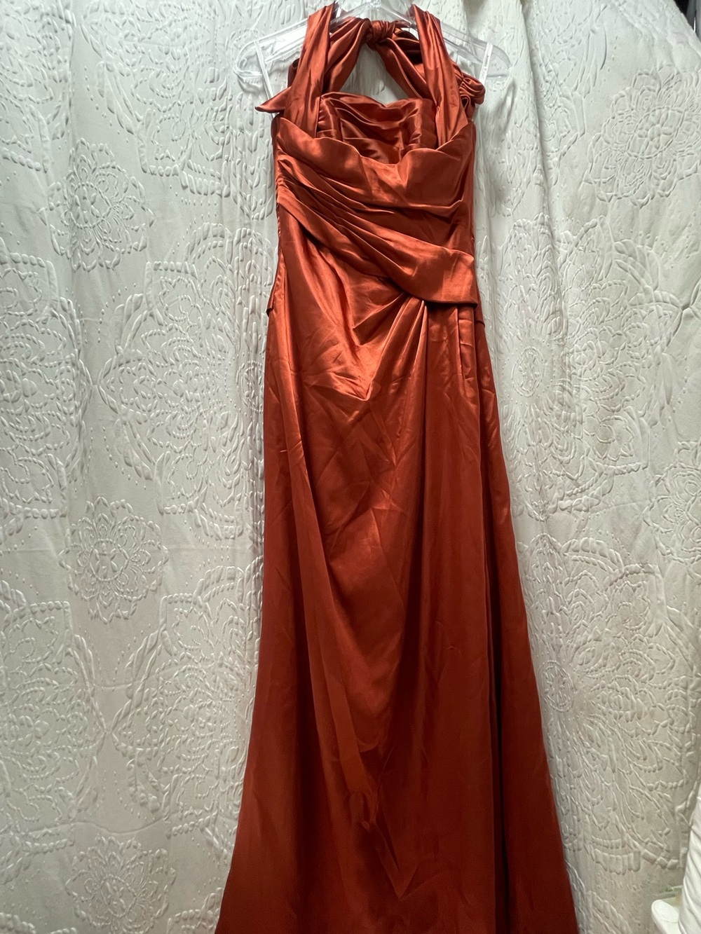 Sophia Tolli Burnt Orange Satin Draped Maxi Skirt